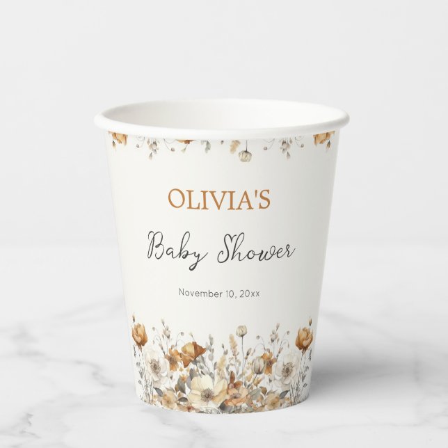 Boho Wildflower Fall Baby Shower Paper Cups (Front)