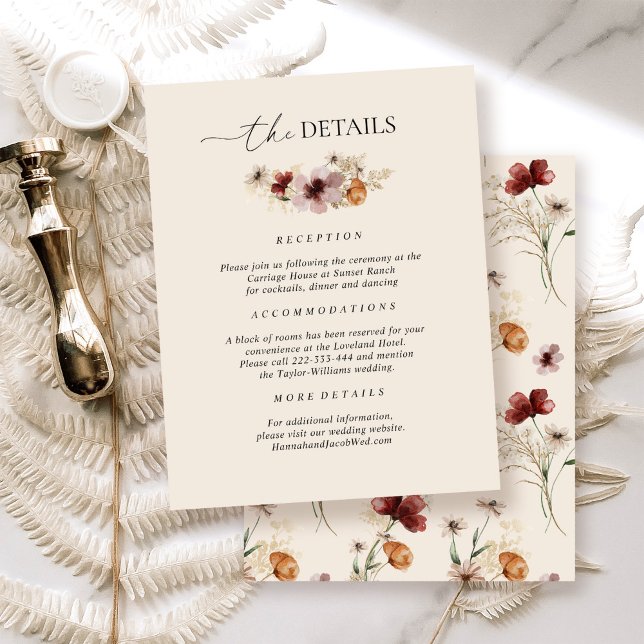 Boho Wildflower Fall Wedding Details Enclosure Card (Creator Uploaded)