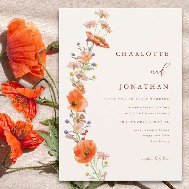 Boho Wildflower Fall Wedding Invitation (Boho wildflower simple wedding invitation )