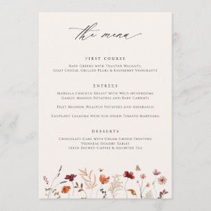 Boho Wildflower Fall Wedding Menu