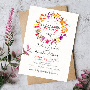 Boho Wildflower Fall Wreath Engagement Party Invitation