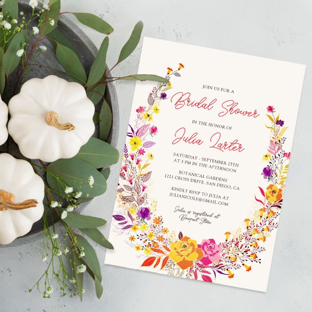 Boho Wildflower Fall Wreath Foliage Bridal Shower Invitation (Creator Uploaded)