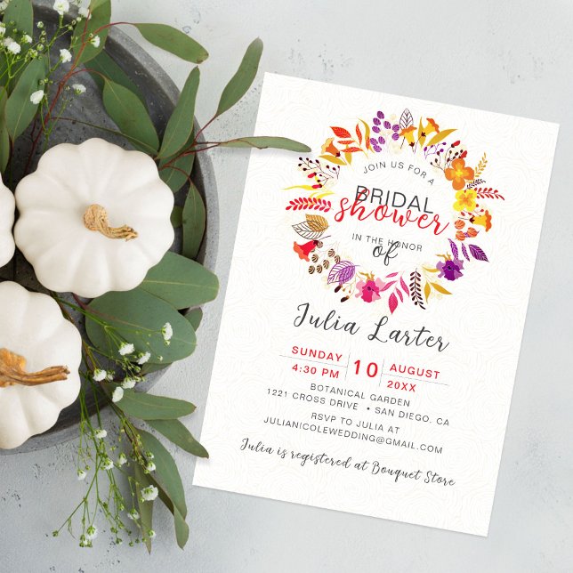 Boho Wildflower Fall Wreath Foliage Bridal Shower Invitation (Creator Uploaded)
