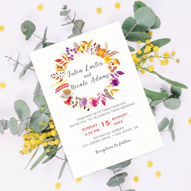 Boho Wildflower Fall Wreath Foliage Wedding Invitation (Creator Uploaded)