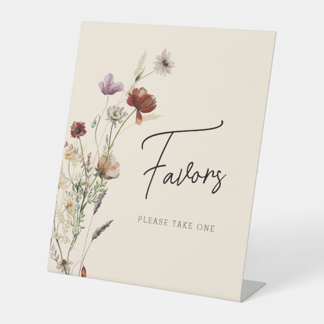 Boho Wildflower Favours Bridal Shower Pedestal Sign (Front)