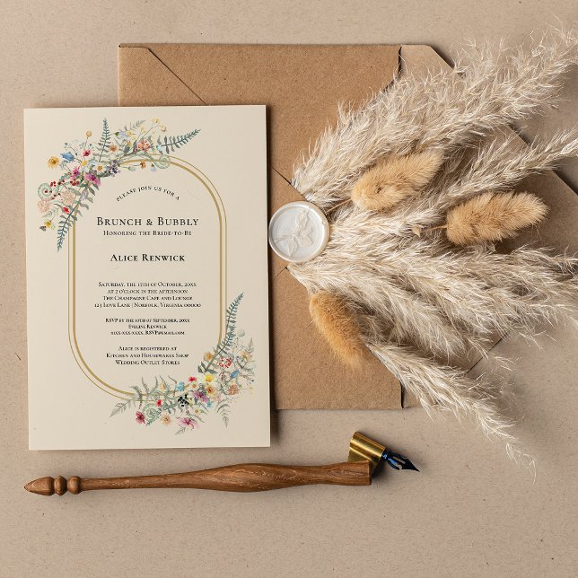 Boho Wildflower Fern Beige Bridal Brunch Invitation (Creator Uploaded)