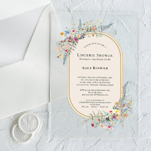 Boho Wildflower Fern Beige Lingerie Shower Acrylic Invitations