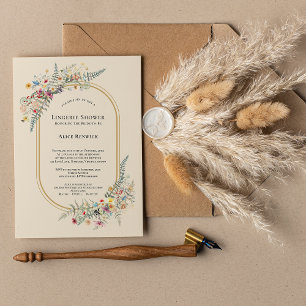 Boho Wildflower Fern Beige Lingerie Shower Invitation