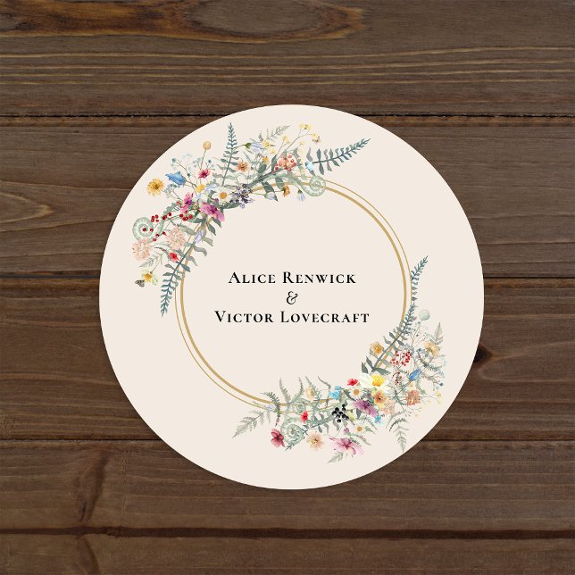 Boho Wildflower Fern Beige Wedding Envelope Seals (Creator Uploaded)