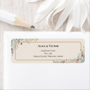 Boho Wildflower Fern Beige Wedding Return Address Label