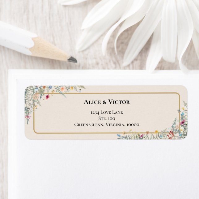 Boho Wildflower Fern Beige Wedding Return Address Label (Insitu)