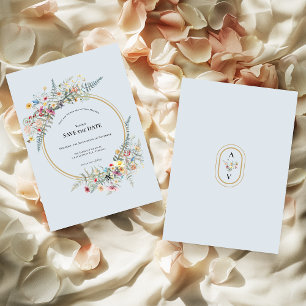 Boho Wildflower Fern Dusty Blue Wedding Save The Date