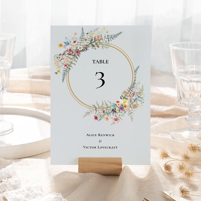 Boho Wildflower Fern Dusty Blue Wedding Table Number (Creator Uploaded)