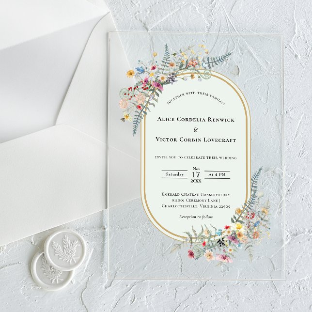 Boho Wildflower Fern Mint Green Wedding Acrylic Invitations (Creator Uploaded)