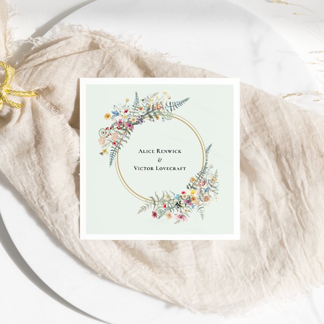 Boho Wildflower Fern Mint Green Wedding Napkin (Creator Uploaded)