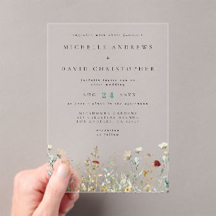 Boho Wildflower Field Wedding Acrylic Invitations