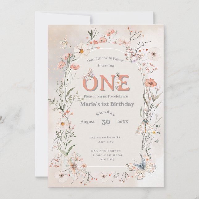 Boho Wildflower Floral Baby Birthday Invitation (Front)