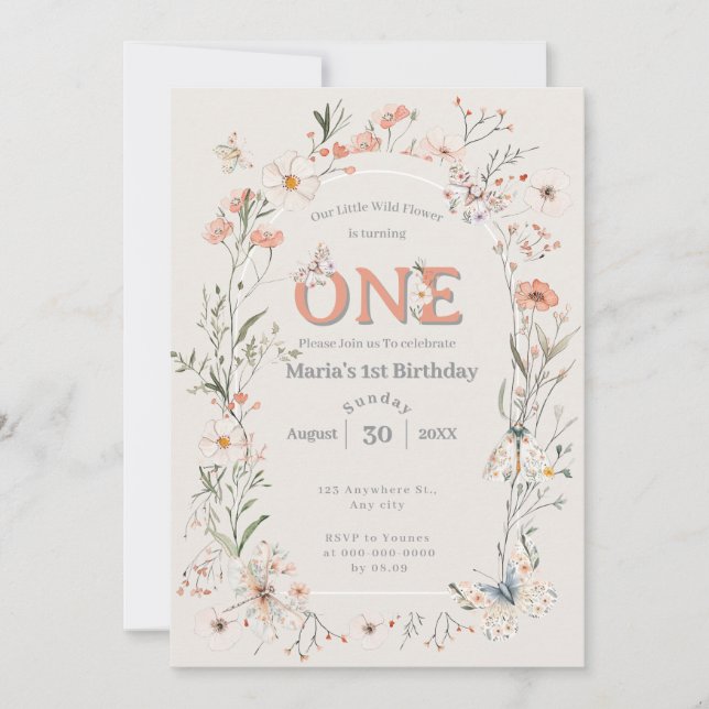 Boho Wildflower Floral Baby Birthday Invitation (Front)