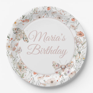 Boho Wildflower Floral Baby Birthday Paper Plate