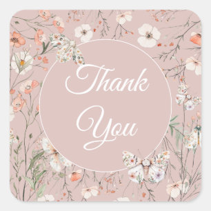 Boho Wildflower Floral Baby Birthday Square Sticker