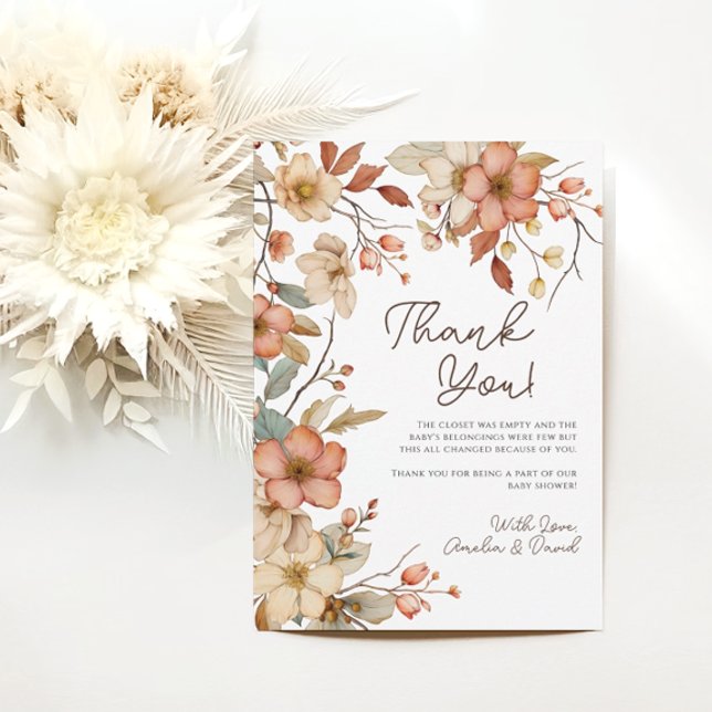 Boho Wildflower Floral Baby Shower Thank You Card (Creator Uploaded)