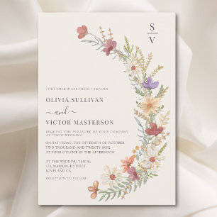 Boho Wildflower Floral Beige Wedding Invitation