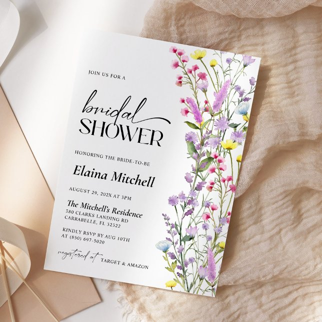 Boho Wildflower Floral Bridal Shower Minimalist Invitation (Creator Uploaded)