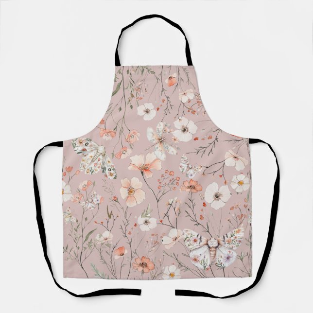 Boho Wildflower Floral Butterfly Apron (Front)