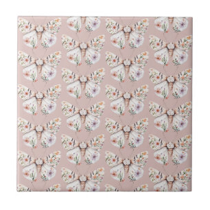 Boho Wildflower Floral Butterfly Ceramic Tile