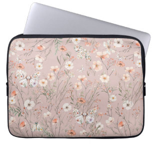 Boho Wildflower Floral Butterfly Laptop Sleeve