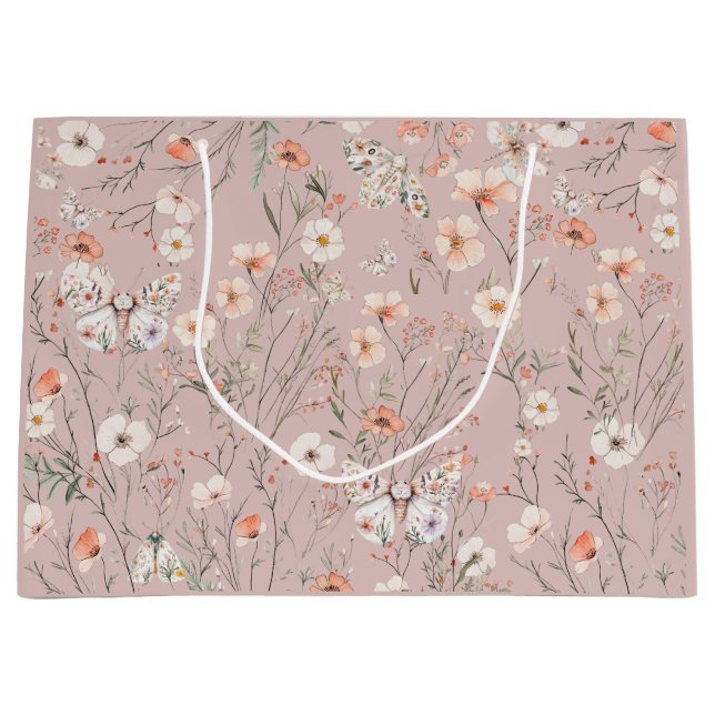 Boho Wildflower Floral Butterfly Large Gift Bag (Front)
