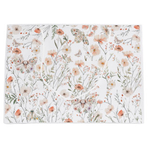 Boho Wildflower Floral Butterfly Large Gift Bag
