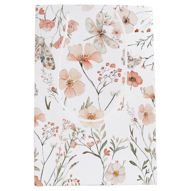 Boho Wildflower Floral Butterfly Medium Gift Bag (Front)