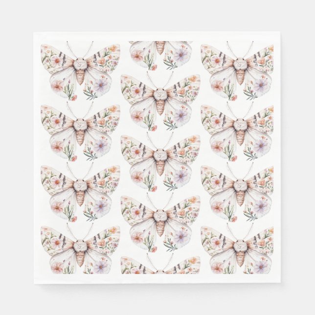 Boho Wildflower Floral Butterfly Napkin (Front)