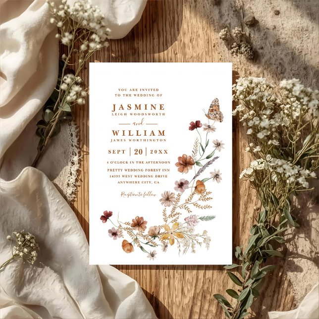Boho Wildflower Floral Butterfly QR Code Wedding Invitation (Creator Uploaded)