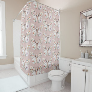 Boho Wildflower Floral Butterfly Shower Curtain