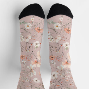 Boho Wildflower Floral Butterfly Socks