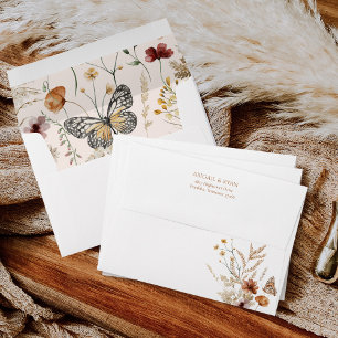 Boho Wildflower Floral Butterfly Wedding Envelope