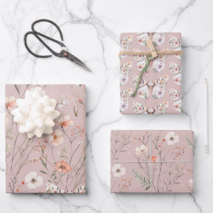 Boho Wildflower Floral Butterfly Wrapping Paper Sheet