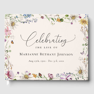 Boho Wildflower Floral Celebration of Life Guest Book