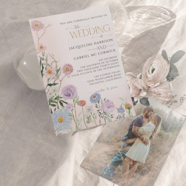 BOHO Wildflower Floral Elegant Watercolor Wedding  Invitation (Creator Uploaded)