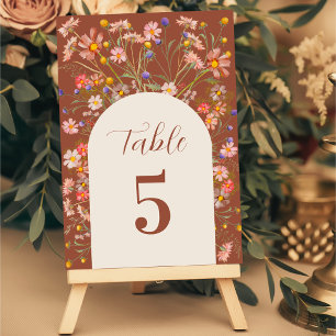 Boho Wildflower Floral Fall Burnt Orange Wedding Table Number
