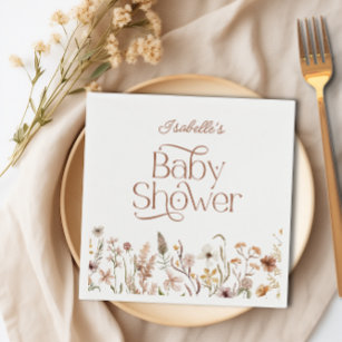 Boho Wildflower Floral Girl Baby Shower Paper Napkin