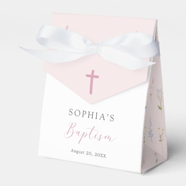 Boho Wildflower Floral Girl Baptism Favour Box (Front Side)