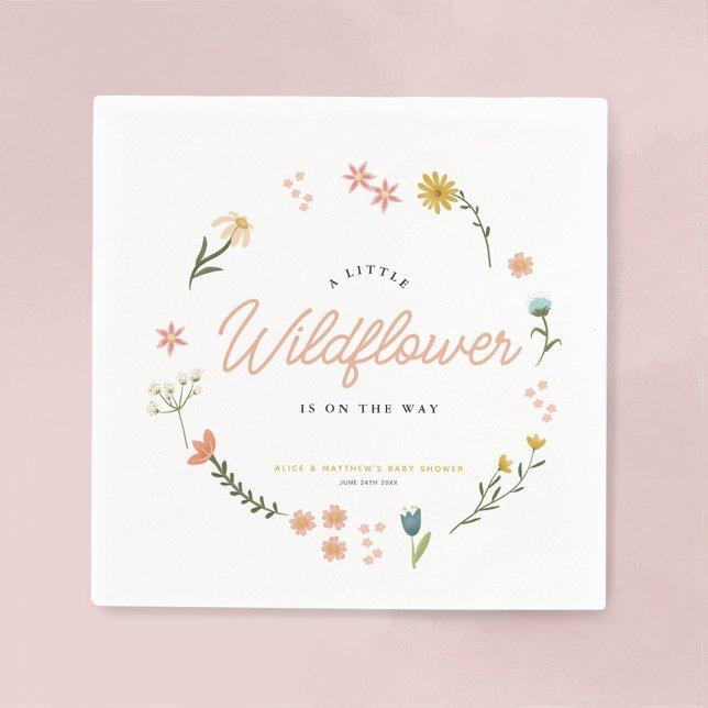 Boho Wildflower Floral Girls Cute Baby Shower Napkin (Creator Uploaded)
