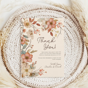 Boho Wildflower Floral Ivory Baby Shower Thank You Card