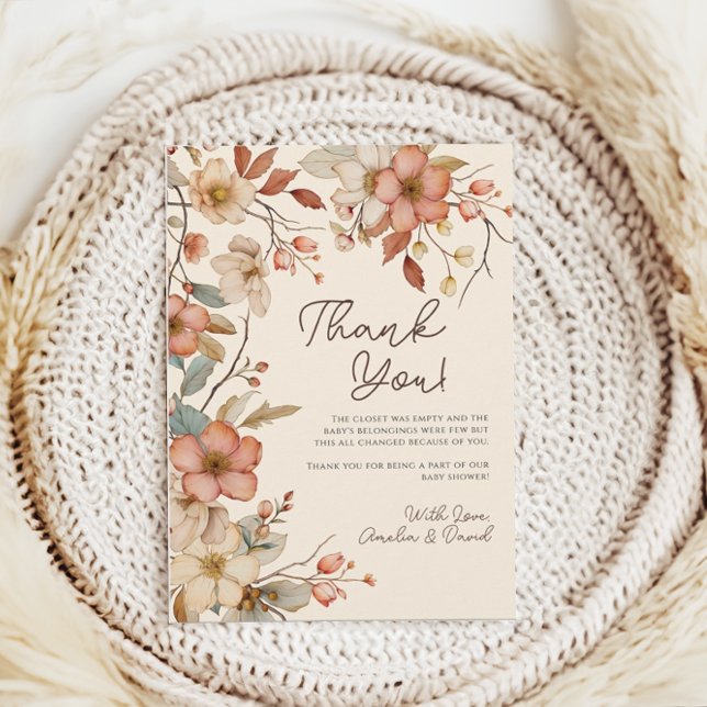 Boho Wildflower Floral Ivory Baby Shower Thank You Card (Creator Uploaded)