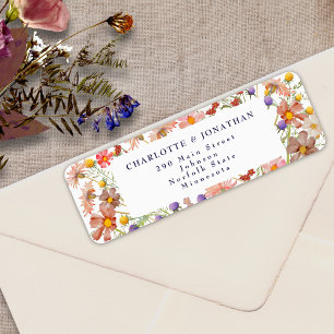 Boho Wildflower Floral Navy Blue White Wedding Return Address Label