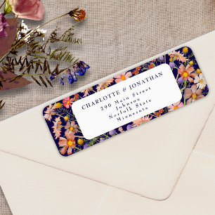 Boho Wildflower Floral Navy Blue White Wedding Return Address Label