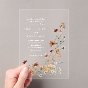 Boho Wildflower Floral QR Code Photo Wedding Acrylic Invitations